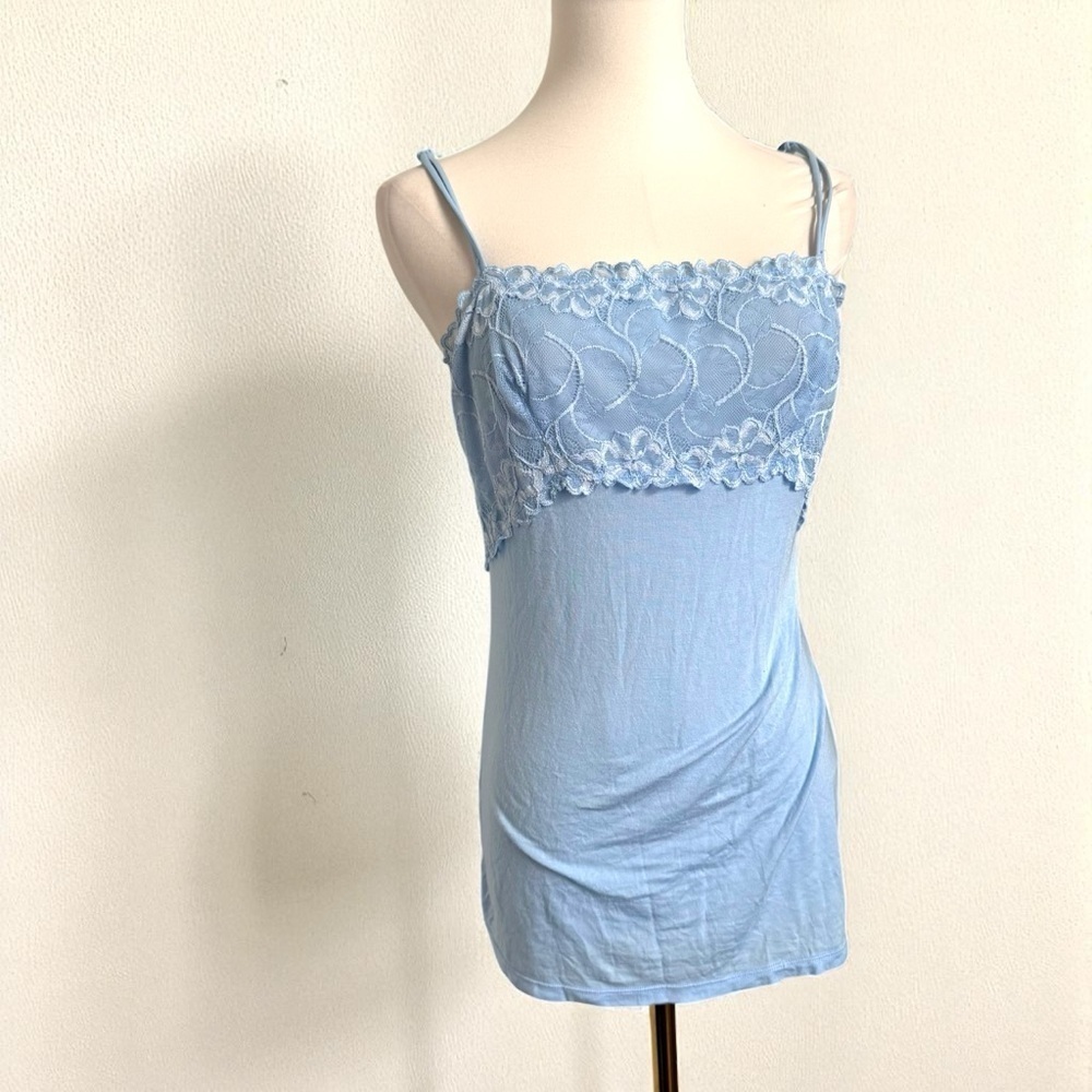 Y2K Sky Blue Floral Lace Cami Top | Fairycore Vintage Aesthetic Slip Style